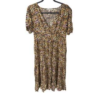 California Bay Co. Womens Cottagecore Ditsy Floral Feminine Wrap Front Dress, M
